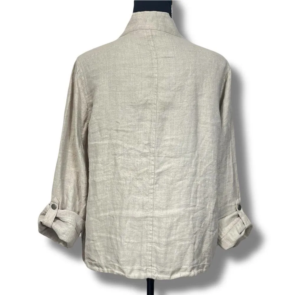 Linen Button Front Shacket Shirt Jacket Oatmeal Beige Size Med - Image 5