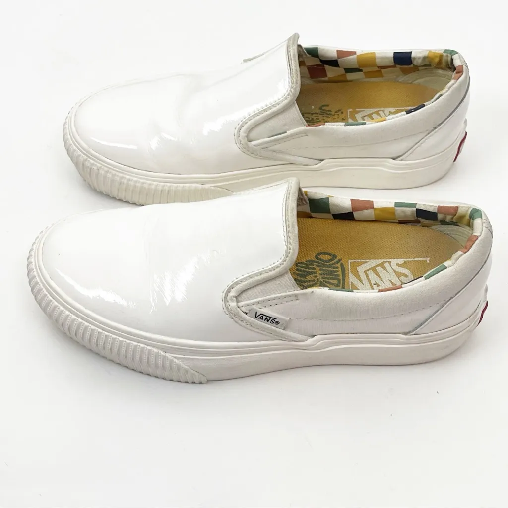 VANS x Karin Rozunko White Patent Leather Platform Slip On Sneakers Size 7.5 - Image 7