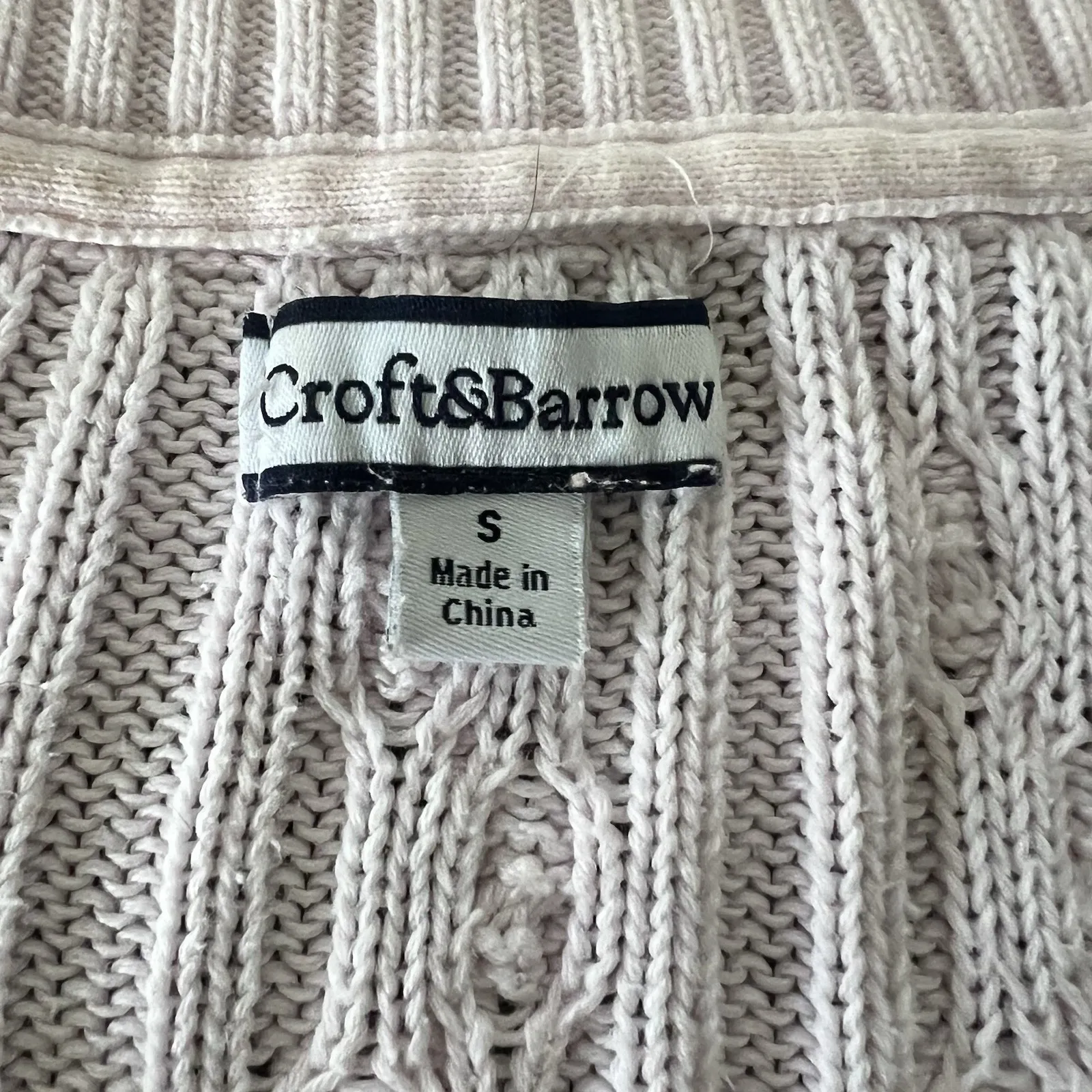 Croft‎ & Barrow Sz S Pink Women's Cable Knit Sweater V Neck Cotton Soft EUC - Image 5