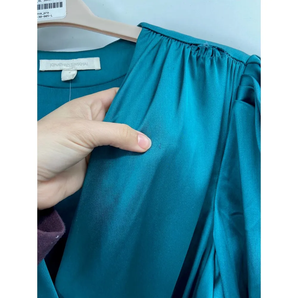 Jonathan Simkhai Blue Satin Long Sleeve Wrap Midi V - Image 44