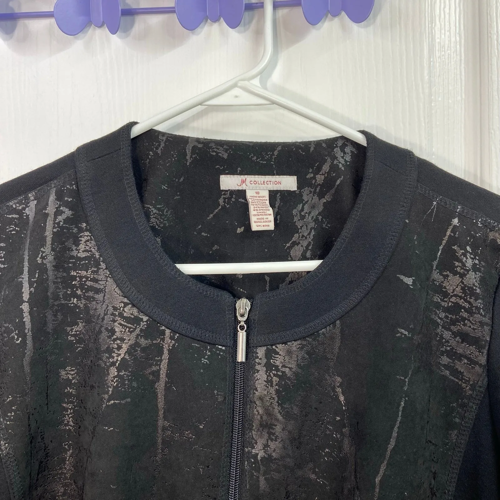 JM Collection black metallic textured full zip Crewcut jacket stretch pockets 10 - Image 4
