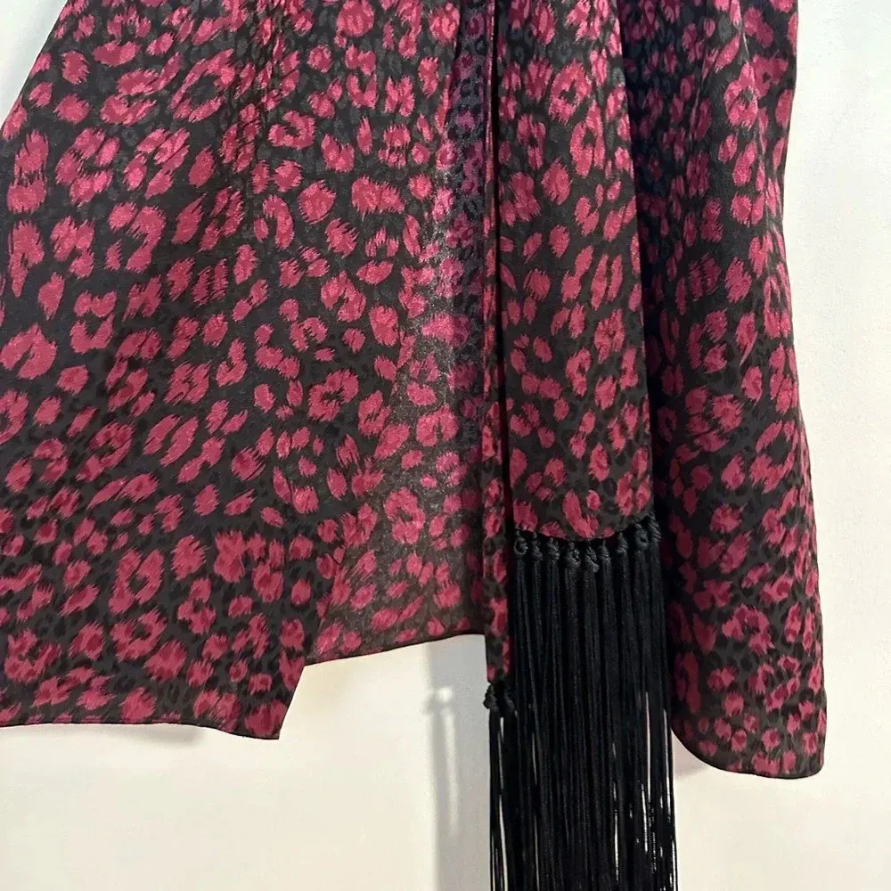 Michael Kors Collection 100% SILK sleeveless Merlot black animal print blouse - Image 4