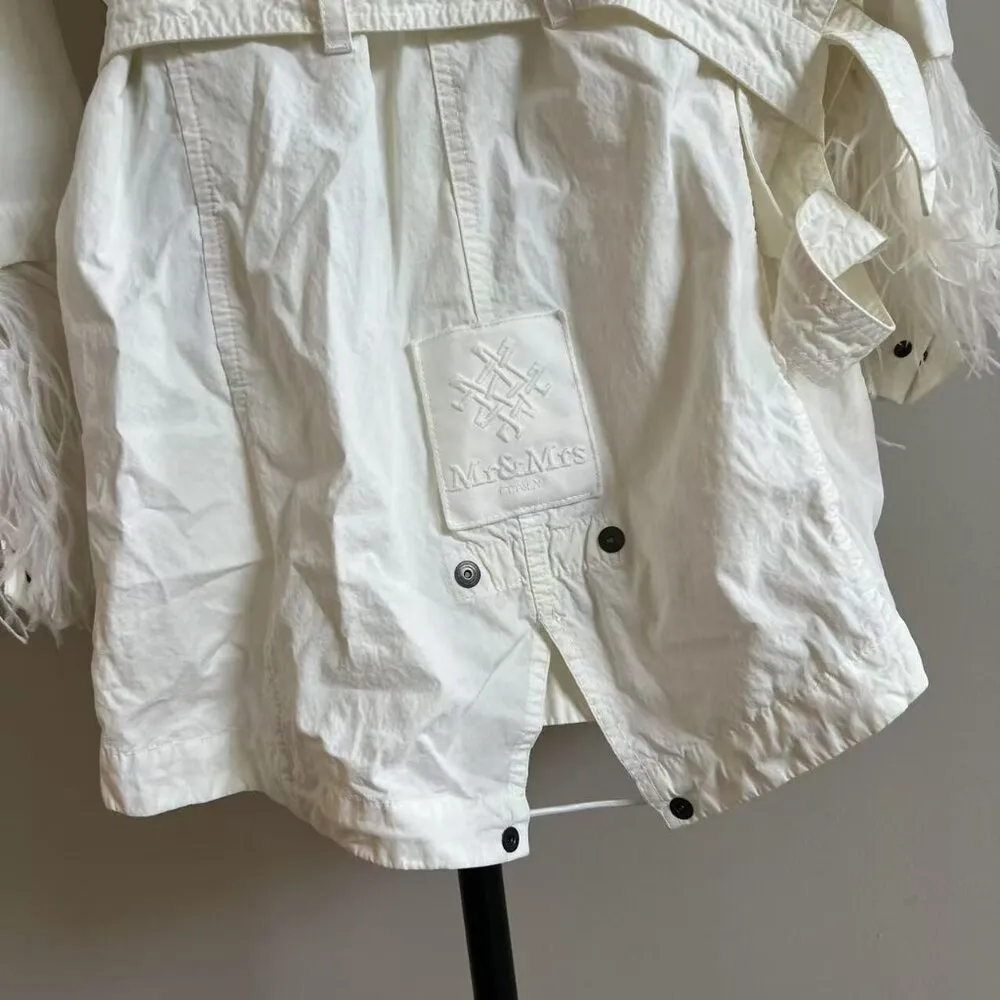$637 NWOT MR & MRS ITALY Field Jacket Removable Bolero And Ostrich Feathers Sz S White - Image 9