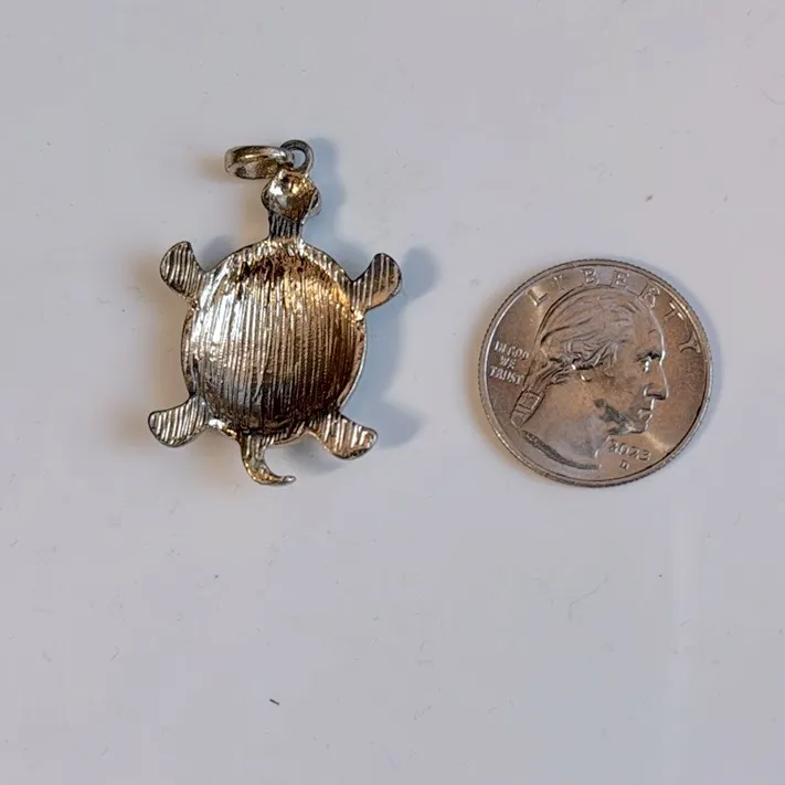 White Enamel and Rhinestone Turtle Pendant - Image 3