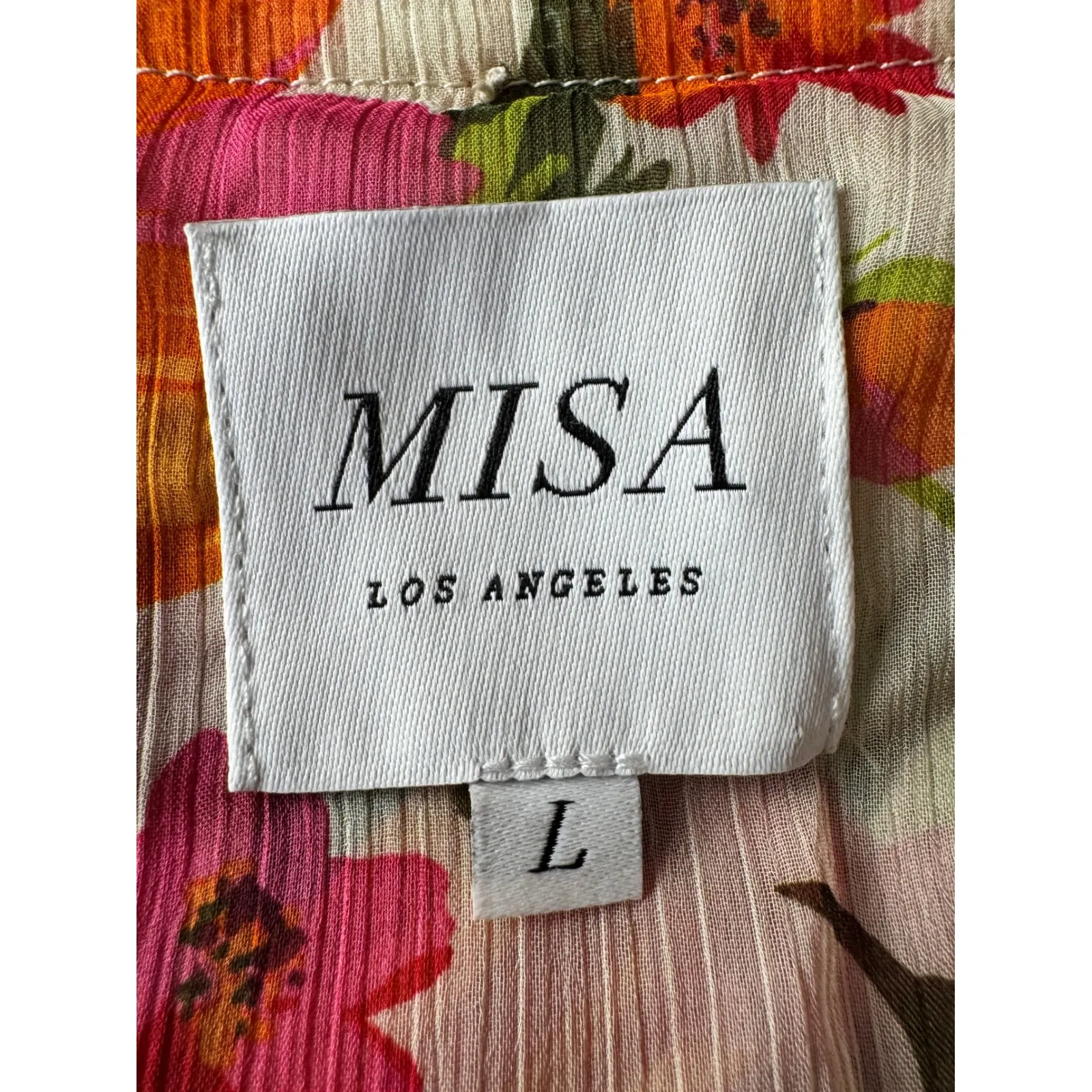 MISA LOS ANGELES Floral Wrap Ruffle Midi Skirt Orange Pink Womens Size L - Image 8