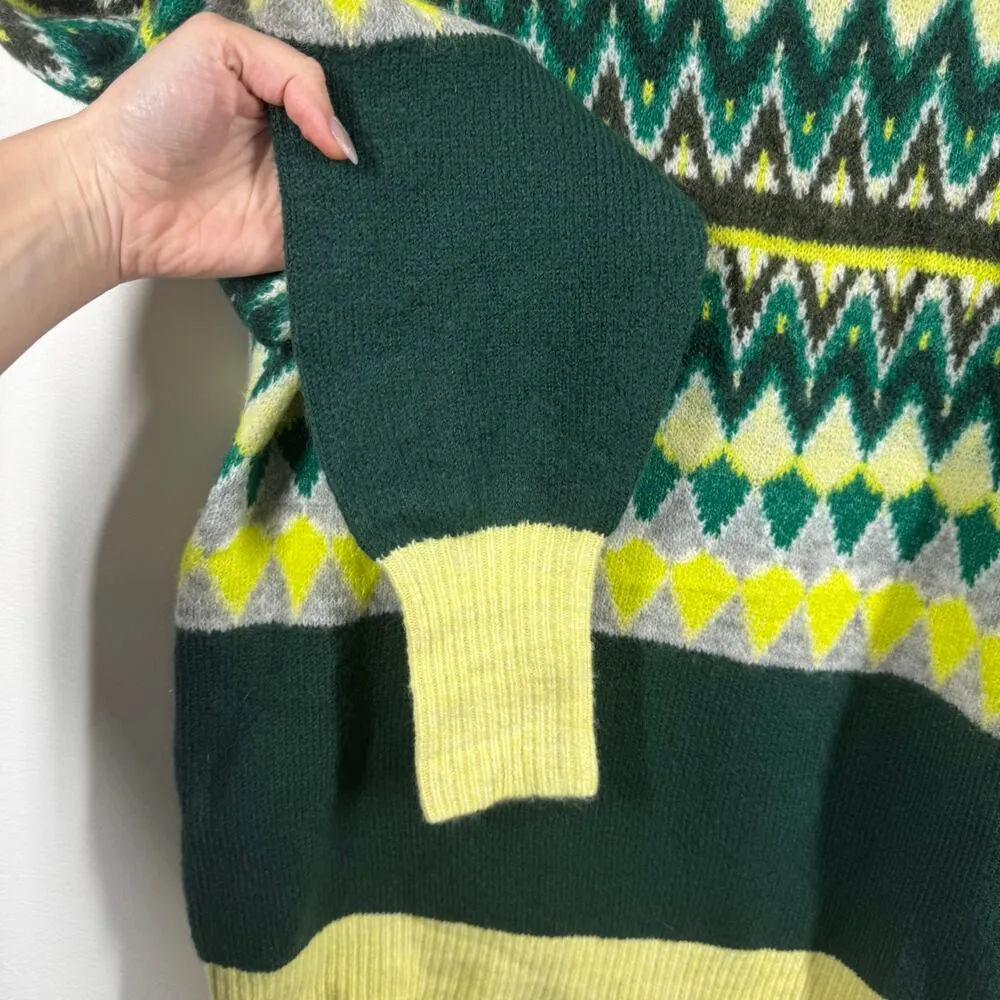 Ann Taylor LOFT Sweater Women XS Chevron Stitched Brilliant Emerald Turtleneck Green - Image 4