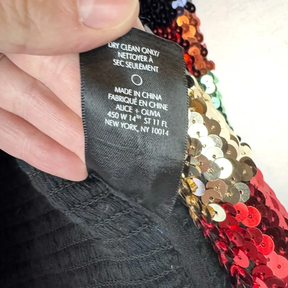 Alice + Olivia Sherryl Rainbow Sequin Cropped Blazer Jacket Puff Sleeves Small - Image 7