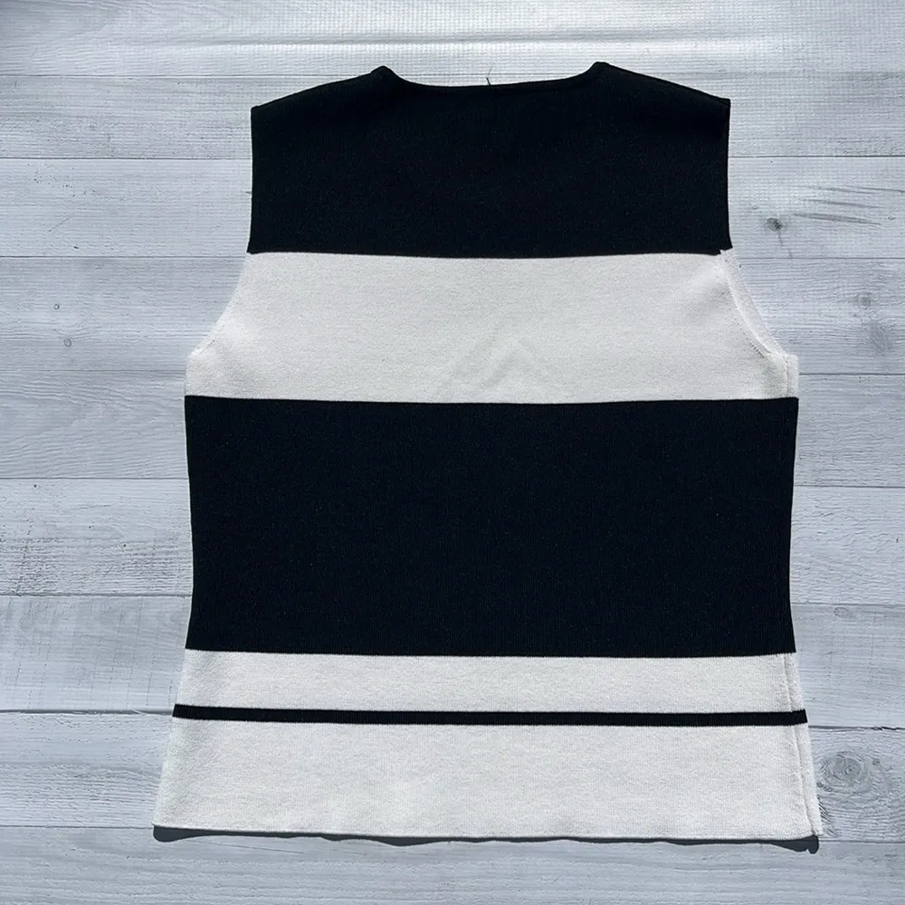 Michelle Nicole Black & White Stripe Sleeveless Tank Top Sweater Size PL - Image 3