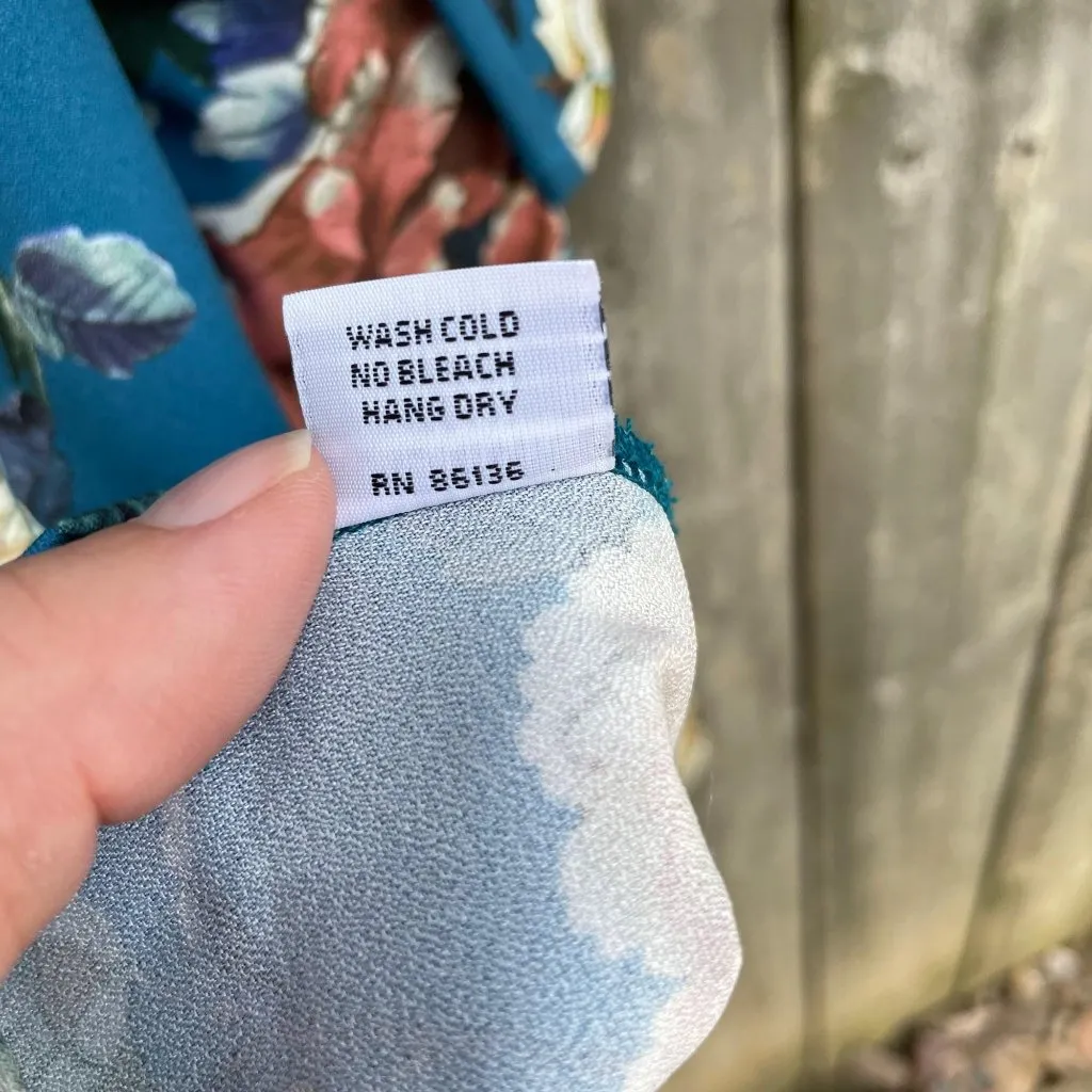 Bryn Walker Diego Tunic Size Small Floral Print Bell Sleeve Teal Blue Sz S New - Image 10