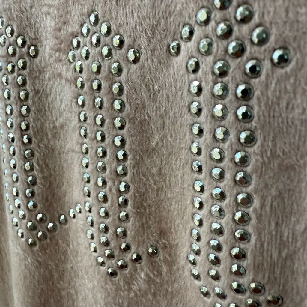 Juicy Couture Silky Soft Pink Velour Silver Bling Stud Cropped Button Up M - Image 6