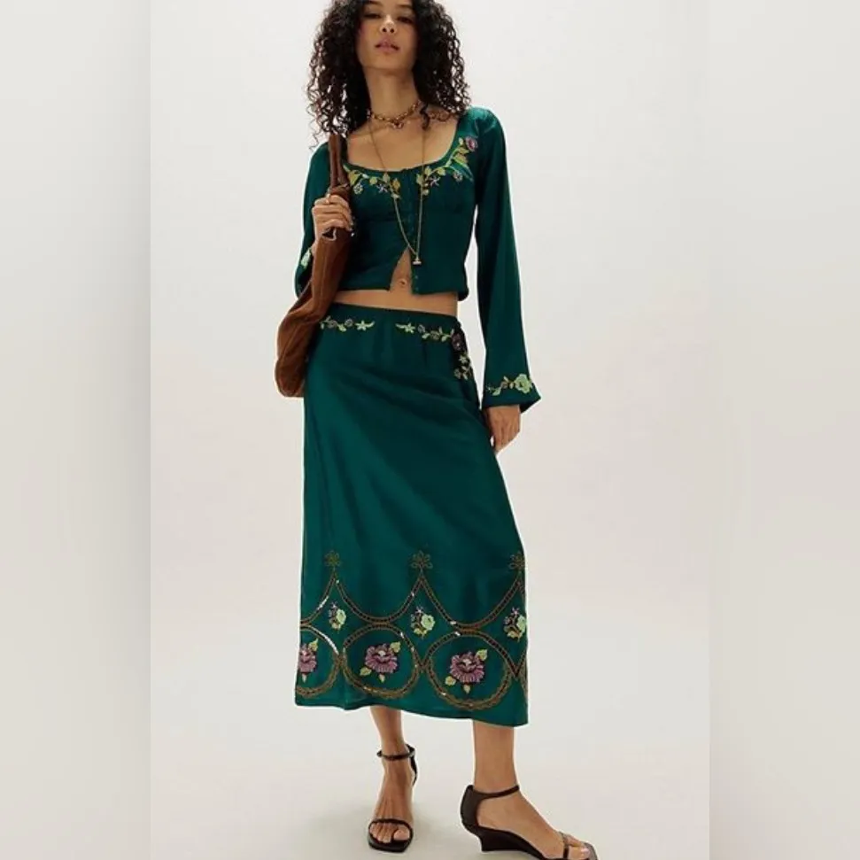 Free People Women's Green Autumn Bloom top - Image 2