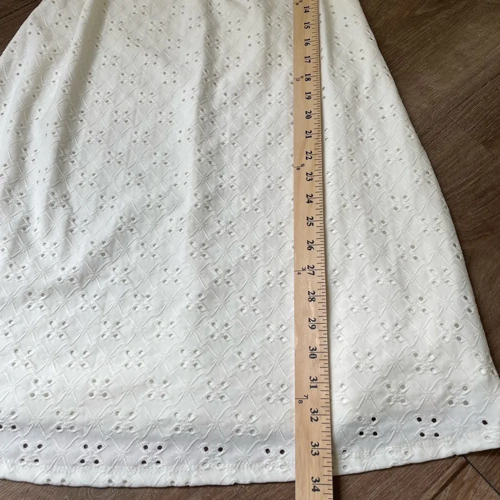 French Atmosphere White Knit Eyelit Dress Short Length Sleeveless Y2K ~ Size S - Image 10