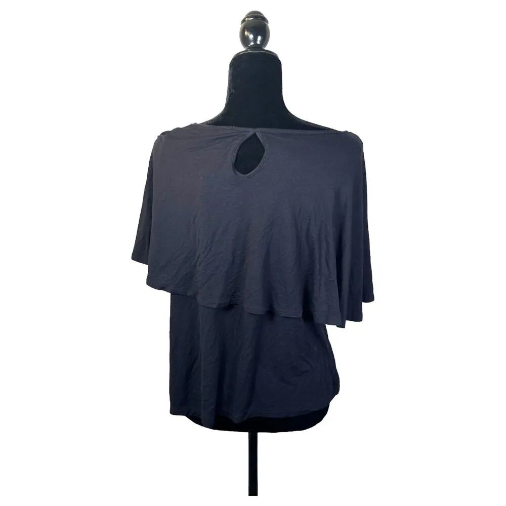 Iman Flowy Cape Style Black Blouse Size Medium - Image 3
