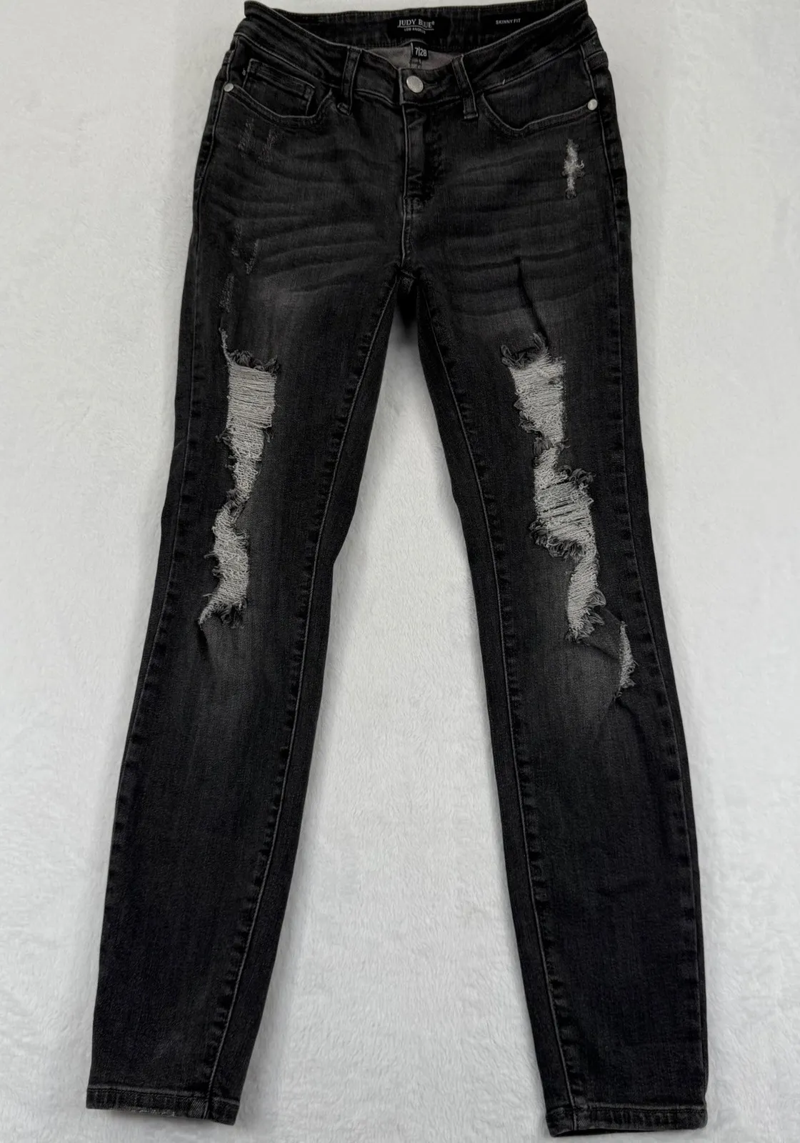 Judy Blue Distressed Ankle Skinny Jeans Size 7/28 Black Wash Denim - Image 1