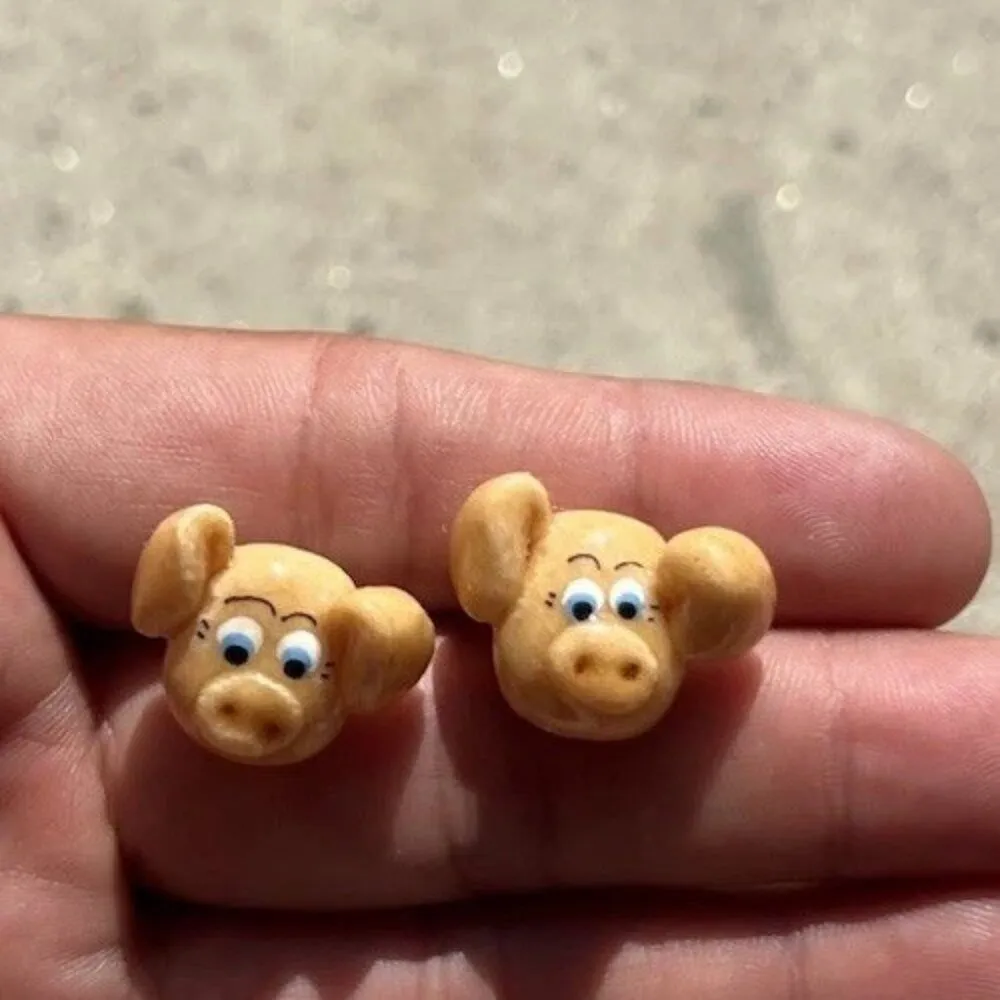 Vintage Ceramic Pig Earrings Farm Animals Piglet Jewelry Women’s Handmade Orange - Image 6