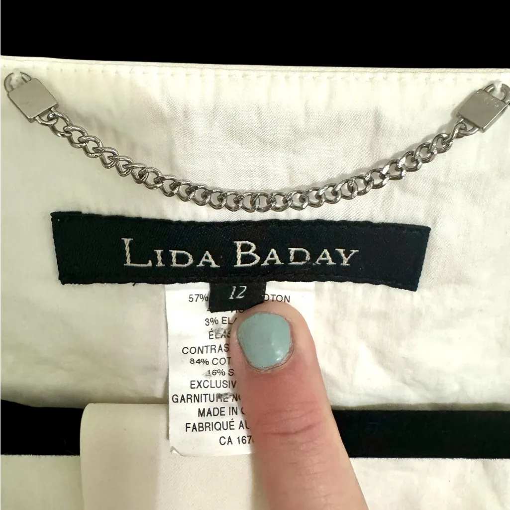 Lida Baday Cream Stretch Open Front Belted Jacket White Size 12 - Image 3