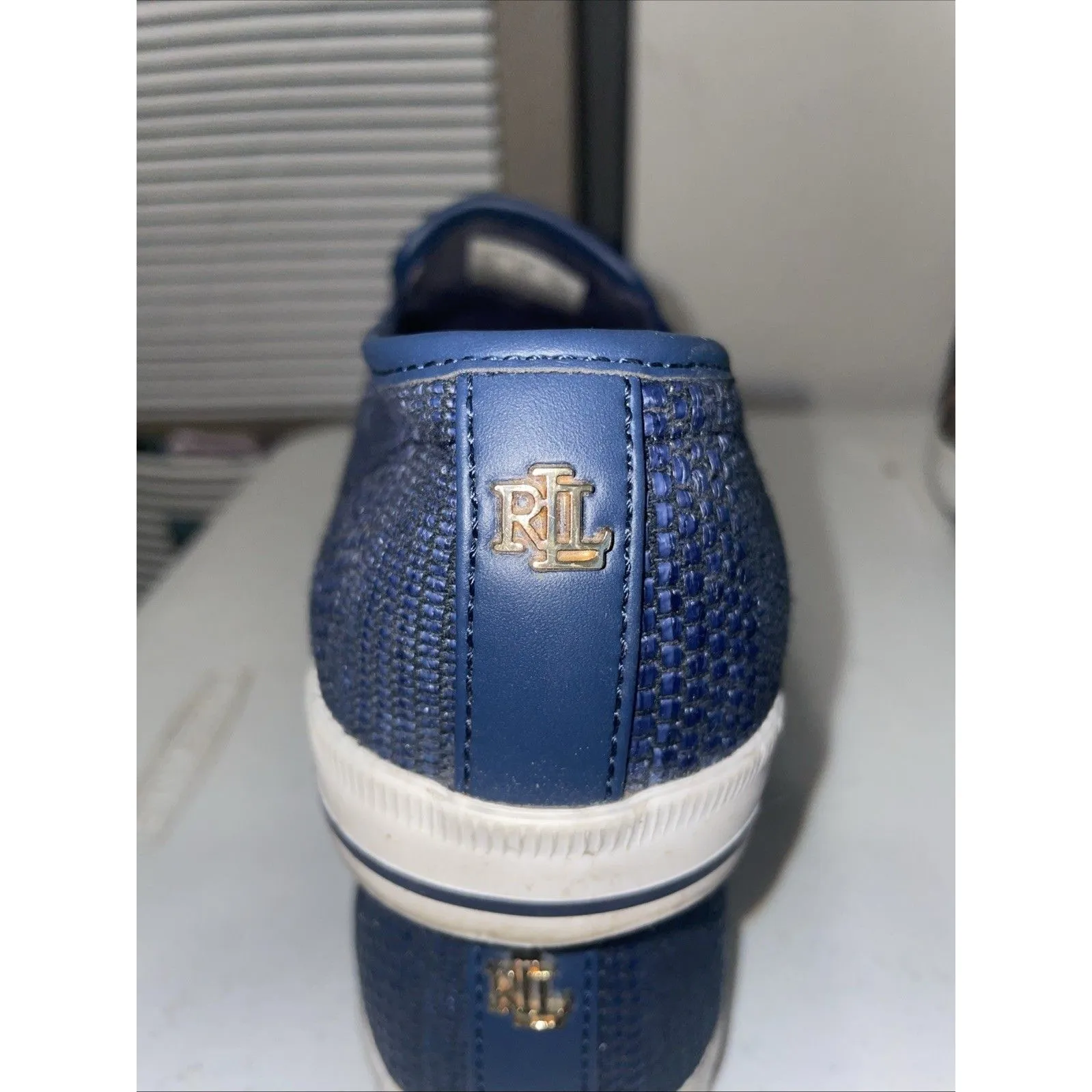 Ralph Lauren Womens Navy Jinny Slip On Sneakers Woven 7.5B - Image 6