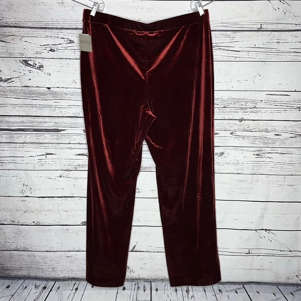Kasper NWT Size XL Pepperberry Red Elastic Waist Wide Leg Pull On Velvet Pants - Image 2