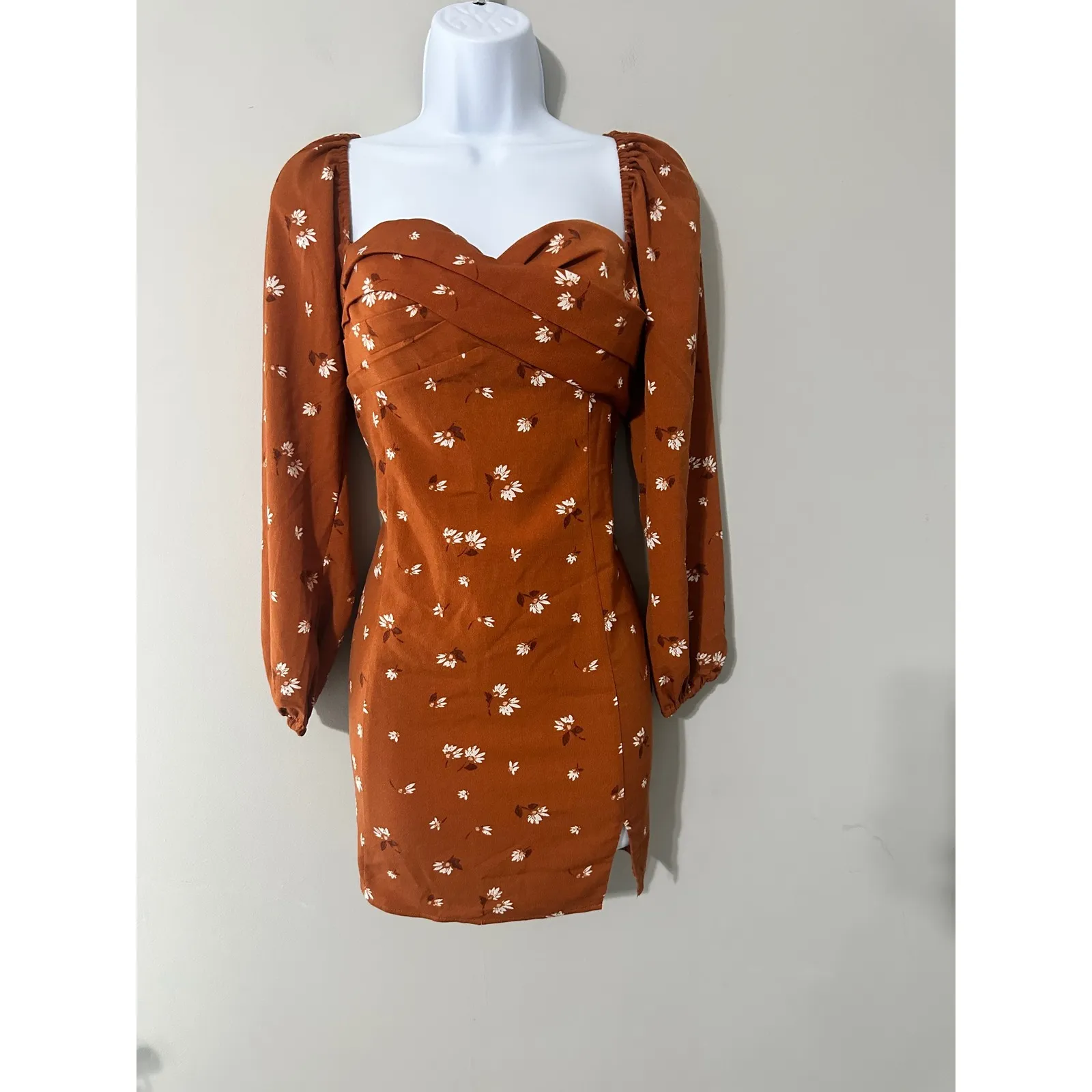 Abercrombie Fitch Rust Orange Floral Print‎ Sweetheart Neck Mini Dress Size S - Image 2
