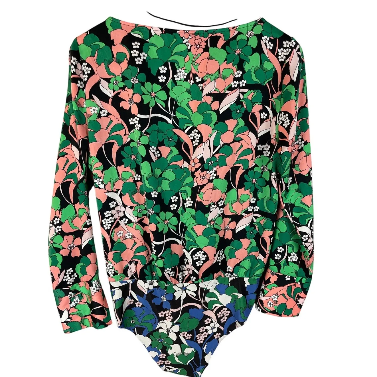 Zara Sateen‎ Double Tie Front 3/4 Sleeve Floral Bodysuit Size Medium - Image 2