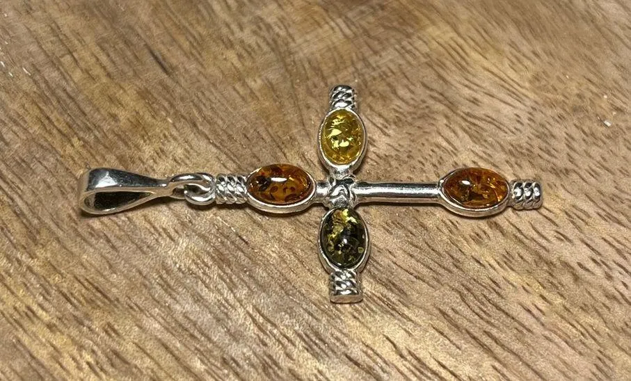 NWOT Amber 925 Sterling Silver Cross Pendant - Image 4