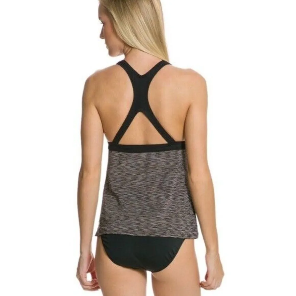 TYR Womens Sonoma Ambu Tankini Top Built In Bra Contour Cups Striped Gray L - Image 2