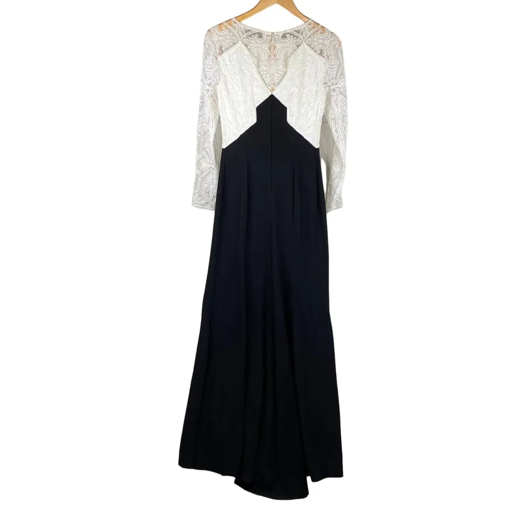 NWT Tadashi Shoji Embroidered Tulle Lace Ivory Color-Block Dress BallGown Size 6 - Image 2