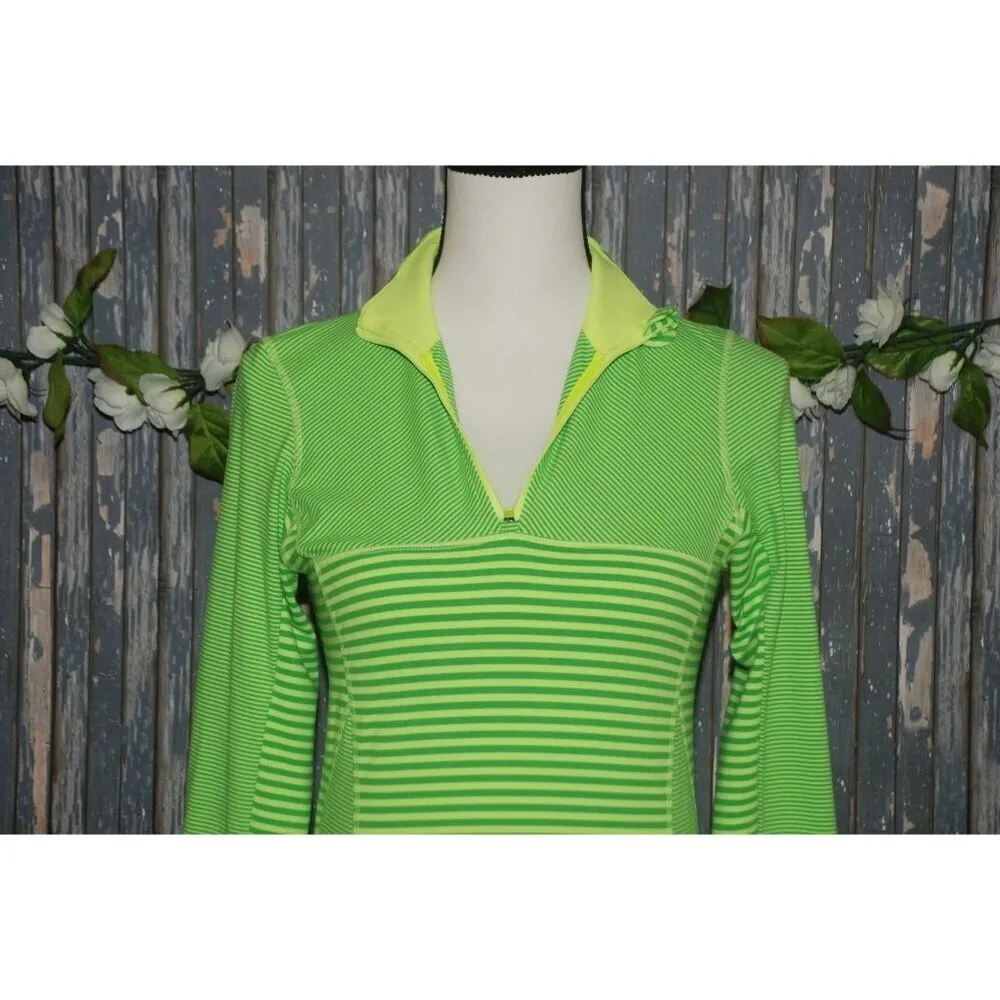 Kyodan Ladies XS 1/4 Zip Athletic Top Green Yellow Striped Running Long Sleeve W - Image 7
