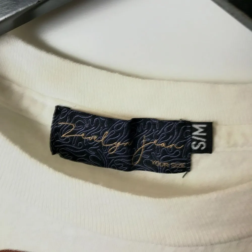 Lovely Jean A Work Of Art T Shirt Girl Illustration Pocket Raw Hem Graphic Tee Size XS - Image 9