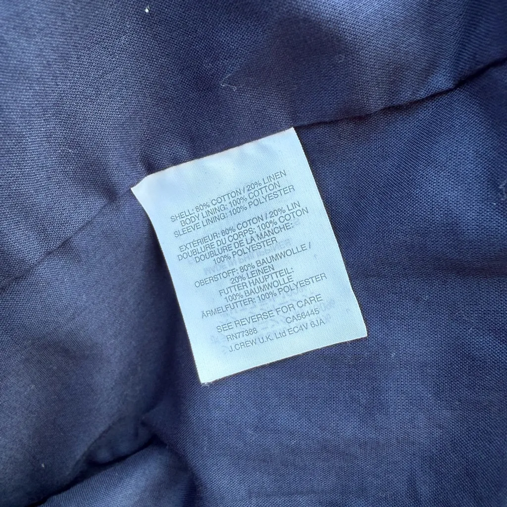 J. Crew Unstructured Shawl Collar Cotten Linen Blazer in Blue Women’s Size 4 - Image 4