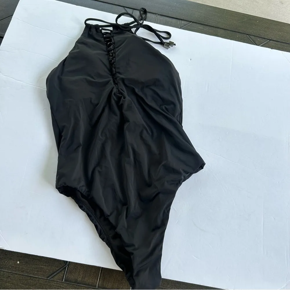 Radio Fiji NEW black FOLA cheeky lace up one piece swim suit Small whimsigoth - Image 3