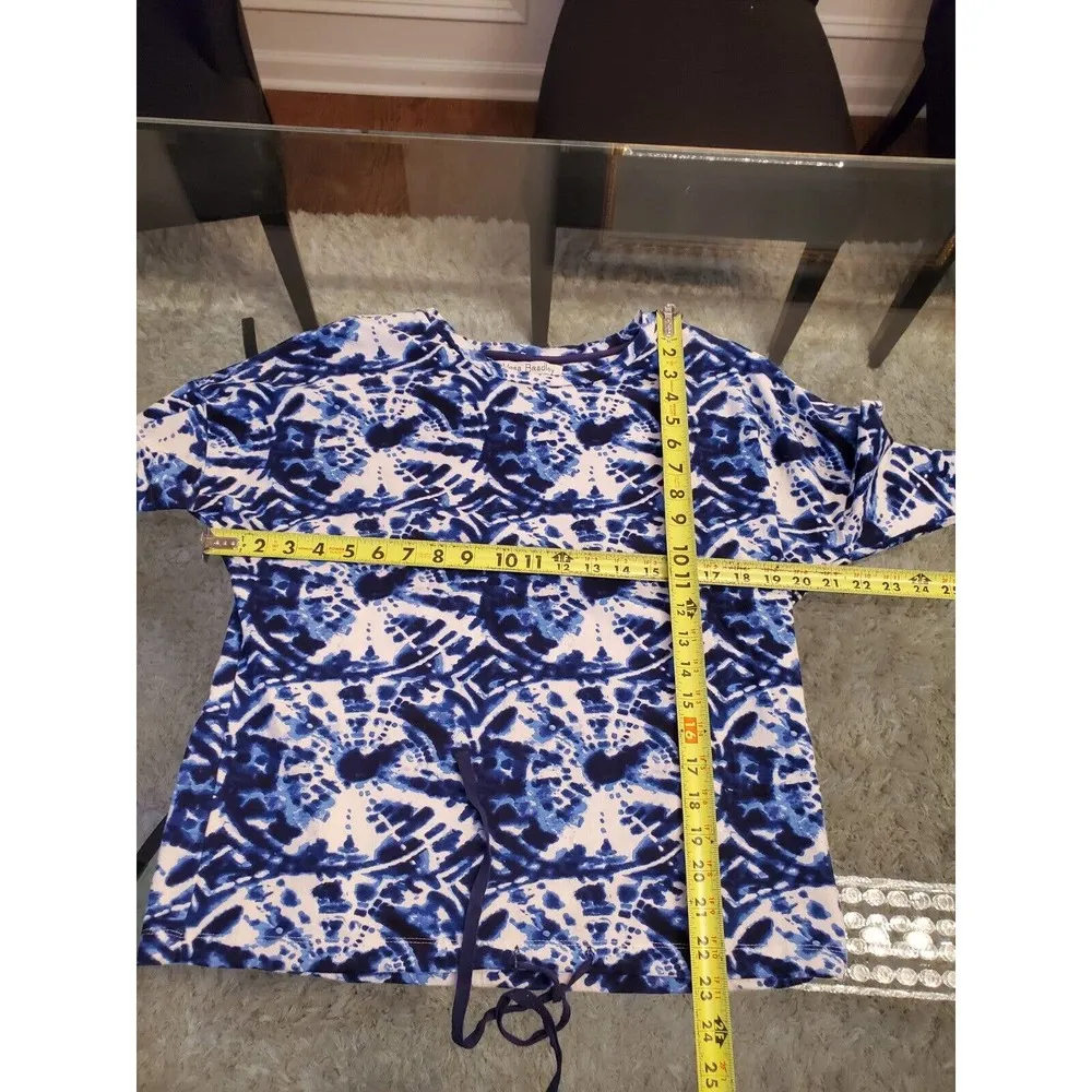 Vera Bradley Womens Blue White Cotton Round Neck Long Sleeve Casual Top Blouse S - Image 7