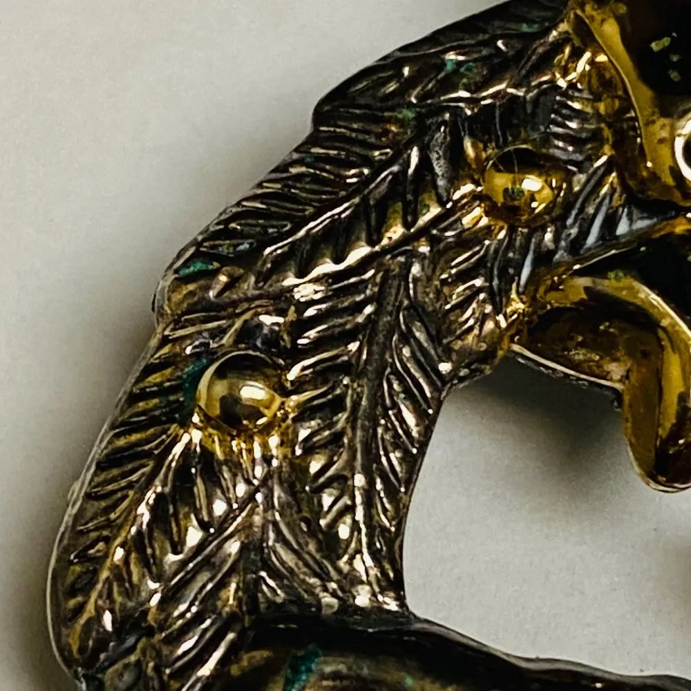 Christmas Pin Brooch Pendant BEST Wreath Sleeping Angel Cherub Baby Two Toned Gold - Image 6