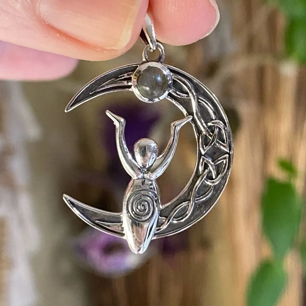 Celtic Moon Goddess Labradorite Sterling Silver Pendant Silver - Image 2