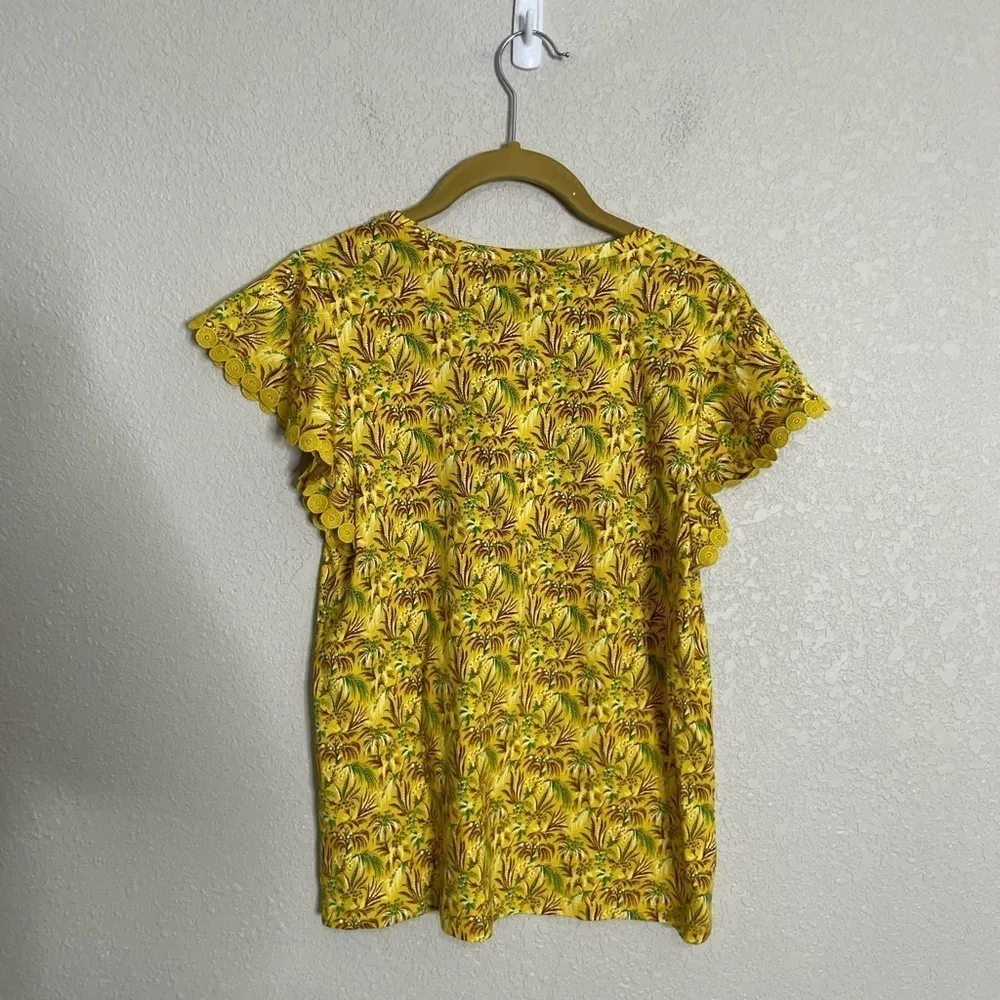 Ann Taylor Yellow Floral T Short Embroidered Trim Sleeve XS - Image 7