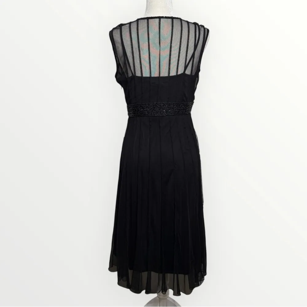 Mixit Black Midi Dress Beaded Sheer Panels Women’s Size 8 LBD Cocktail Dancing - Image 3