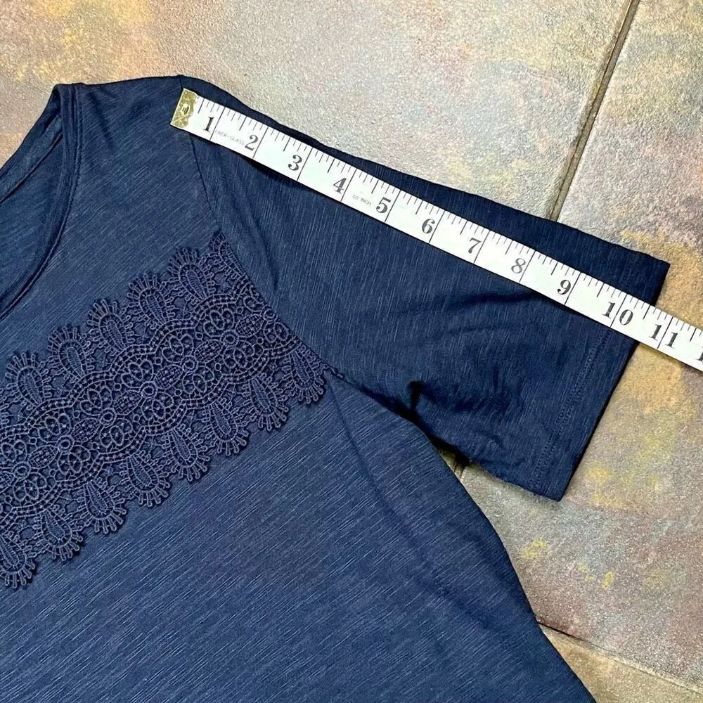Talbots Lace Block Accent Navy T-shirt Medium - Image 4