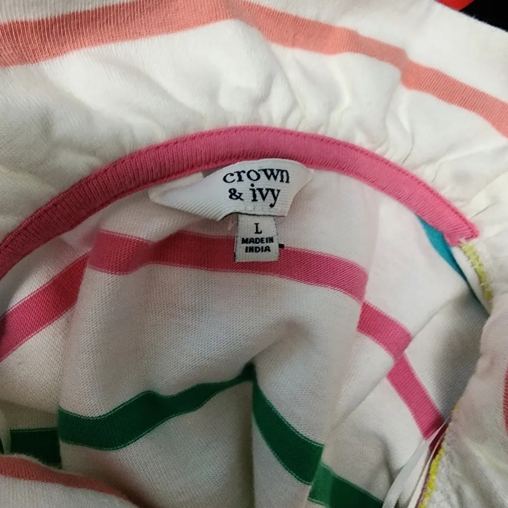 Crown & Ivy Multicolored Stripe Ruffle Collar Top Size Large - Image 6