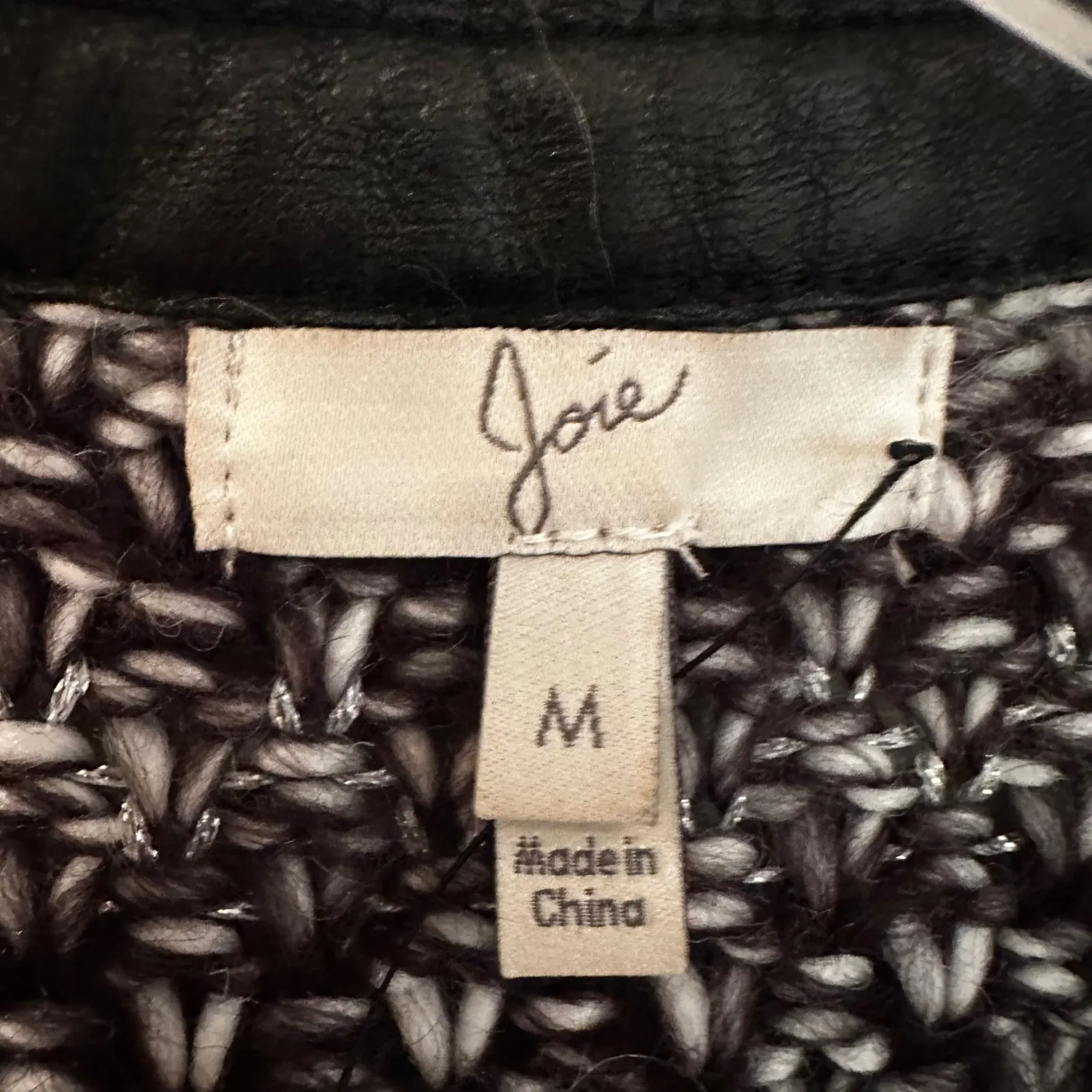 Joie Jacolyn Leather Trim Knit Cardigan Jacket Womens Medium Black Career Luxury - Image 8