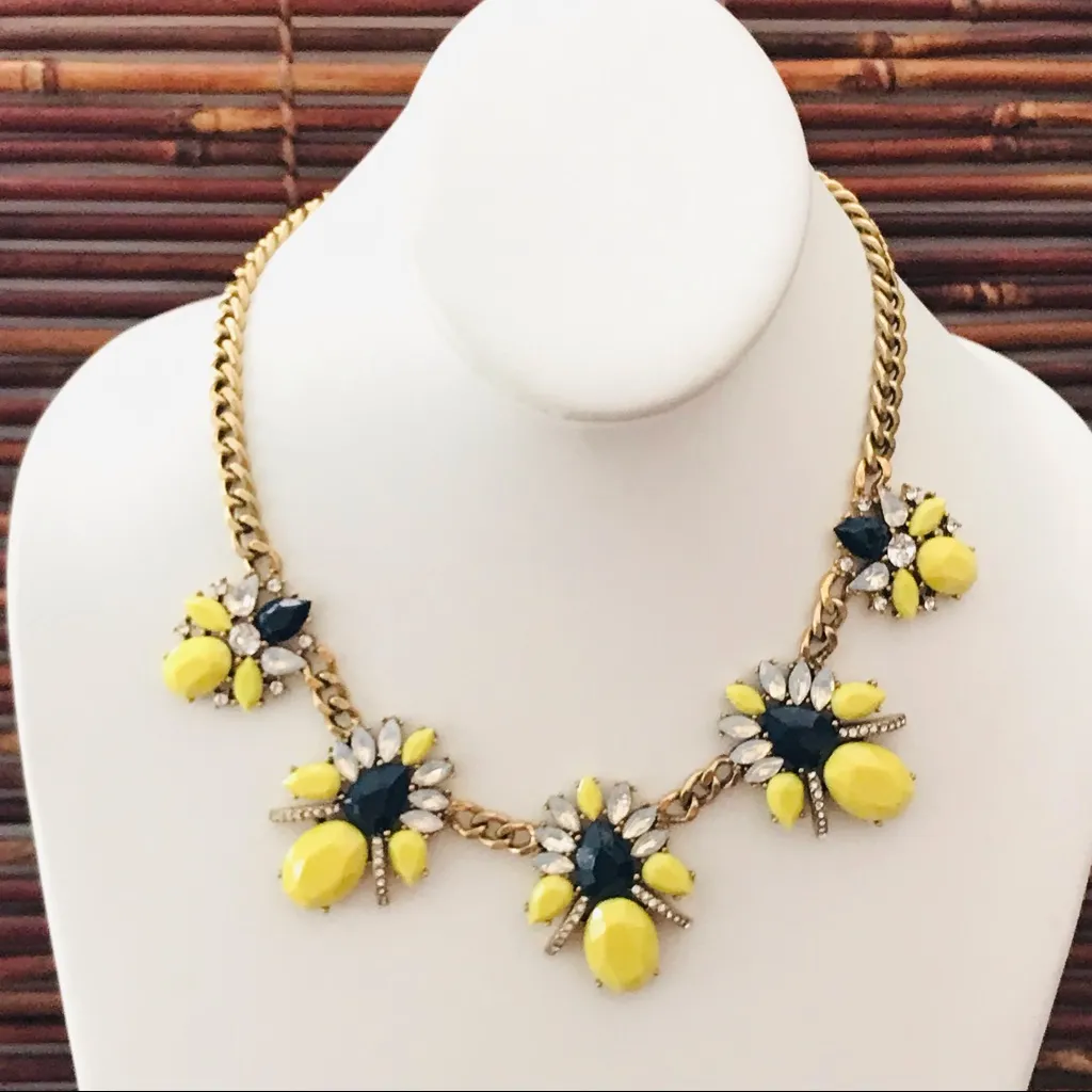 J. Crew Yellow Blue & Rhinestone Necklace - Image 3