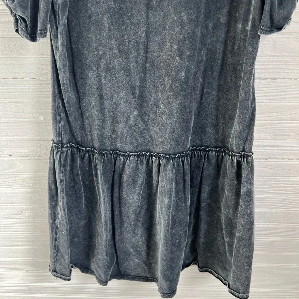 SO Black Acid Wash Cotton Dress Drop Waist Puff Elbow Sleeves NEW Size L - Image 12