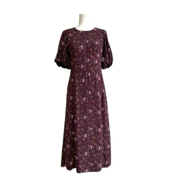 Old Navy Maxi Dress Purple Plum Floral Short Puff Sleeve Shift Dress Medium NEW - Image 2