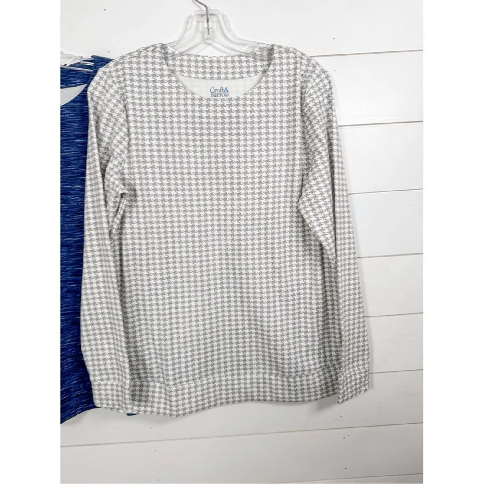 NEW Croft & Barrow Houndstooth Heavy Knit Top Set of 2 Blue White Gray Medium - Image 2