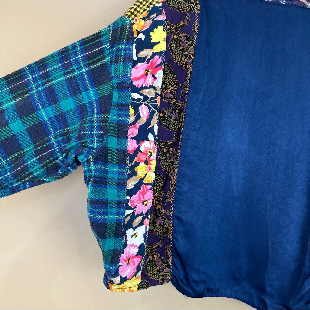 Vintage 2 Of Us Multicolor Patchwork Flannel Quilt Crop Top Jacket Medium 80s Blue - Image 10