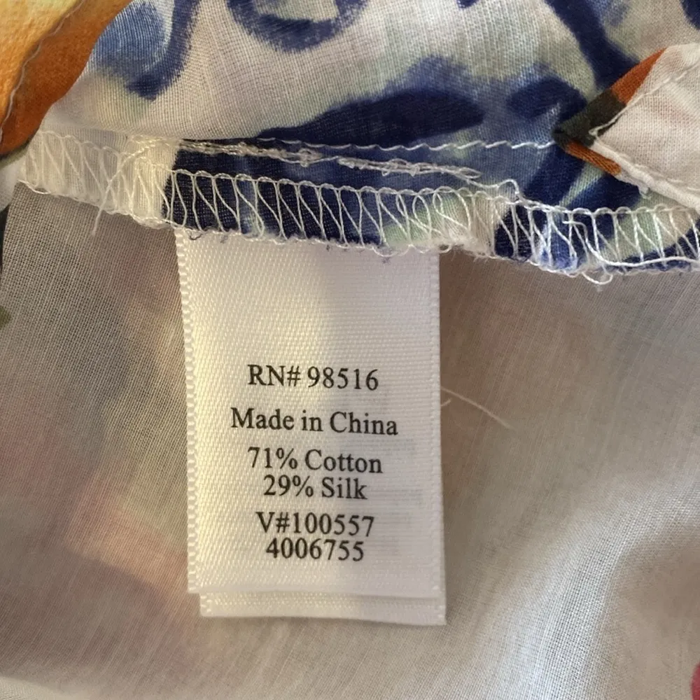 None Women’s White Floral Lightweight Silk & Cotton Button Down Shirt Size Large - Image 11