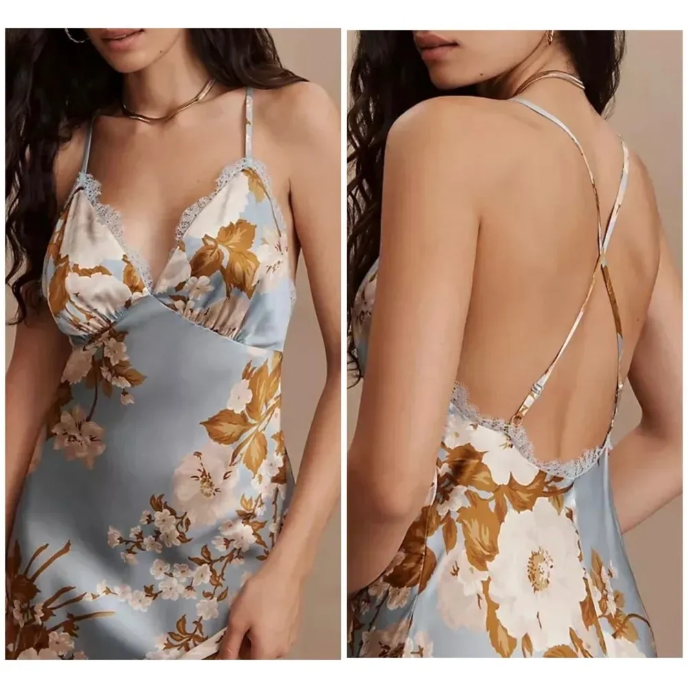 Reformation blue floral silk dress NEW - Image 4