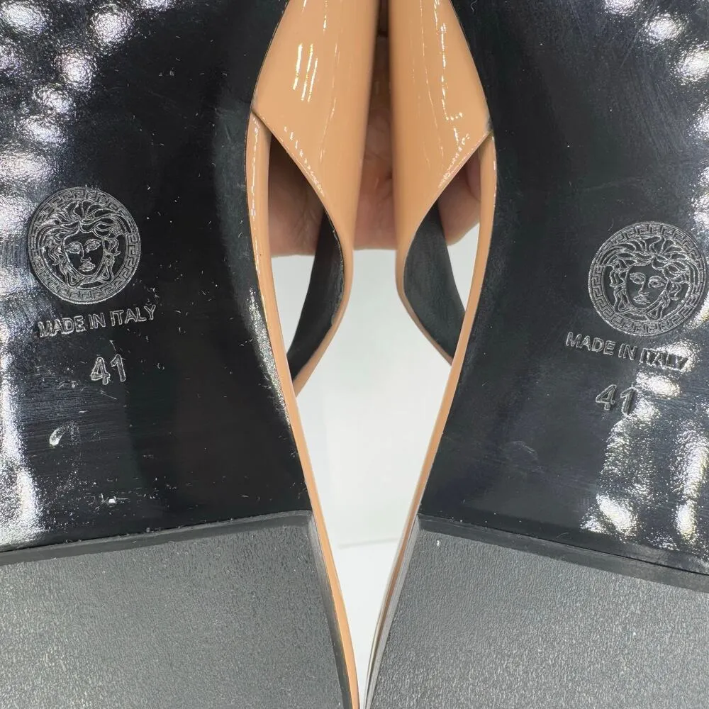 Versace Tan Patent leather Medusa-plaque slingback ballerina shoes IT 41 - Image 11
