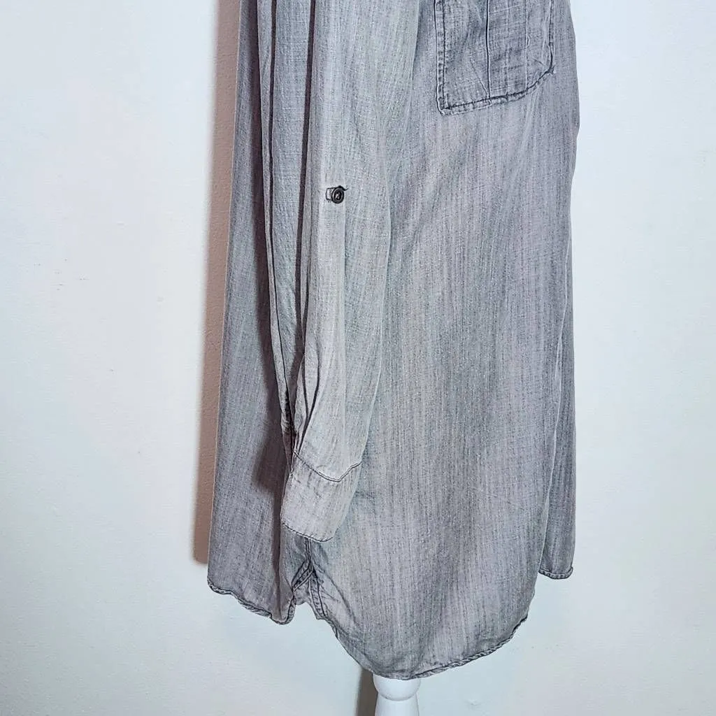 Philosophy Distressed Gray Chambray Shirt Dress Size XL Gray Mini Shirt Dress - Image 6