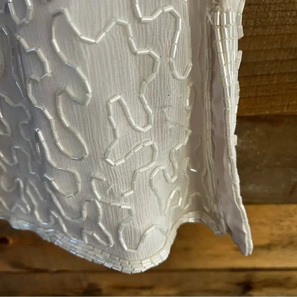 White 100% Silk Beaded Top‎ Size Medium - Image 13