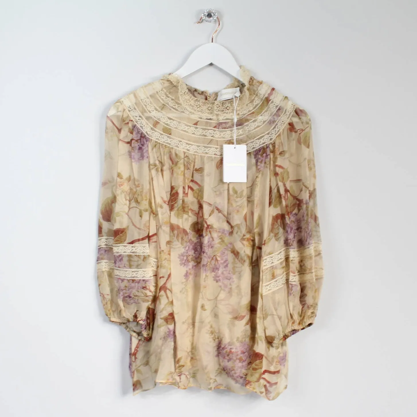 Zimmermann Sabotage Balloon Sleeve Lace Yoke Blouse Vintage Floral-Print - Image 4
